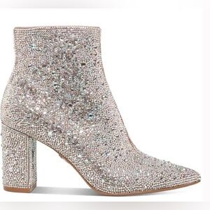Betsey Johnson Glass stone upper Sequins 3 1/2" heeled booties sz 6